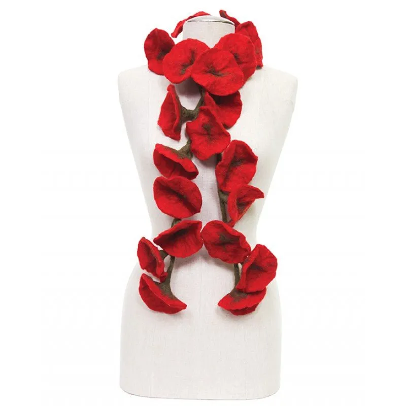 Felted flower scarves- Red / Olive