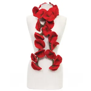 Felted flower scarves- Red / Olive