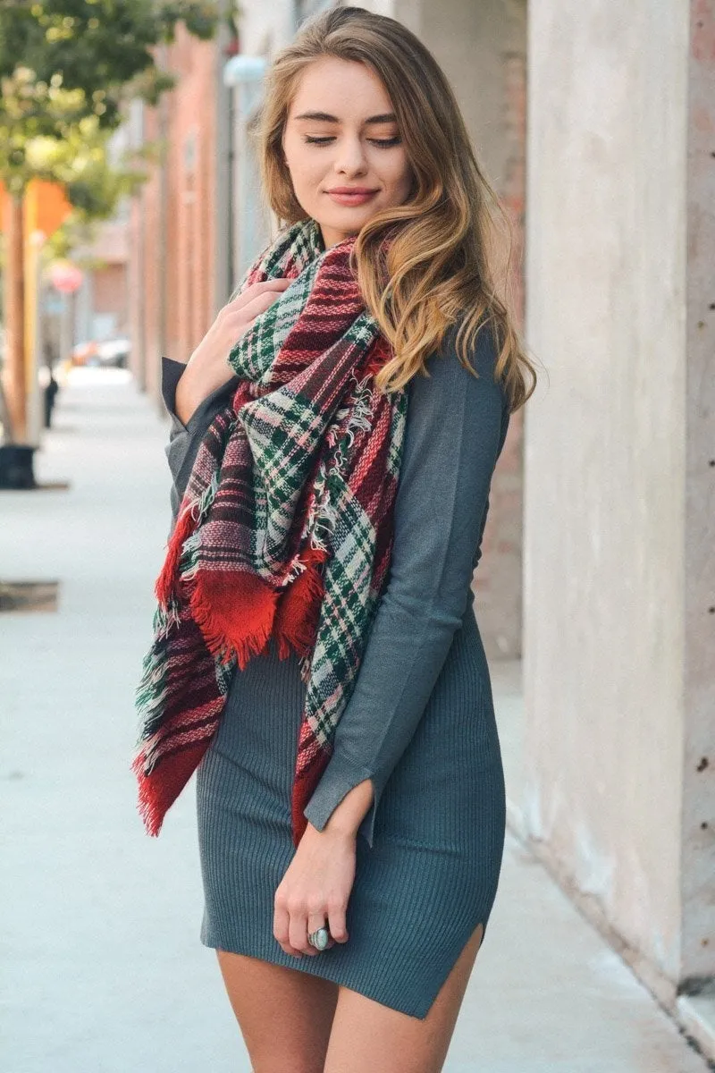 Flannel Frayed Edge Blanket Scarf (8 colors)
