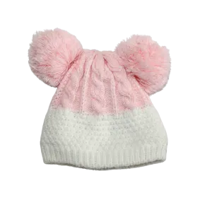 Fleece Lined Pink Double Pompom Hat