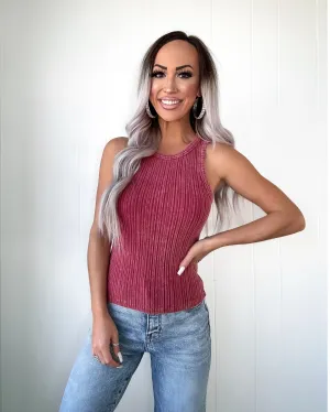 Focused Attention Ribbed Tank - Burgundy