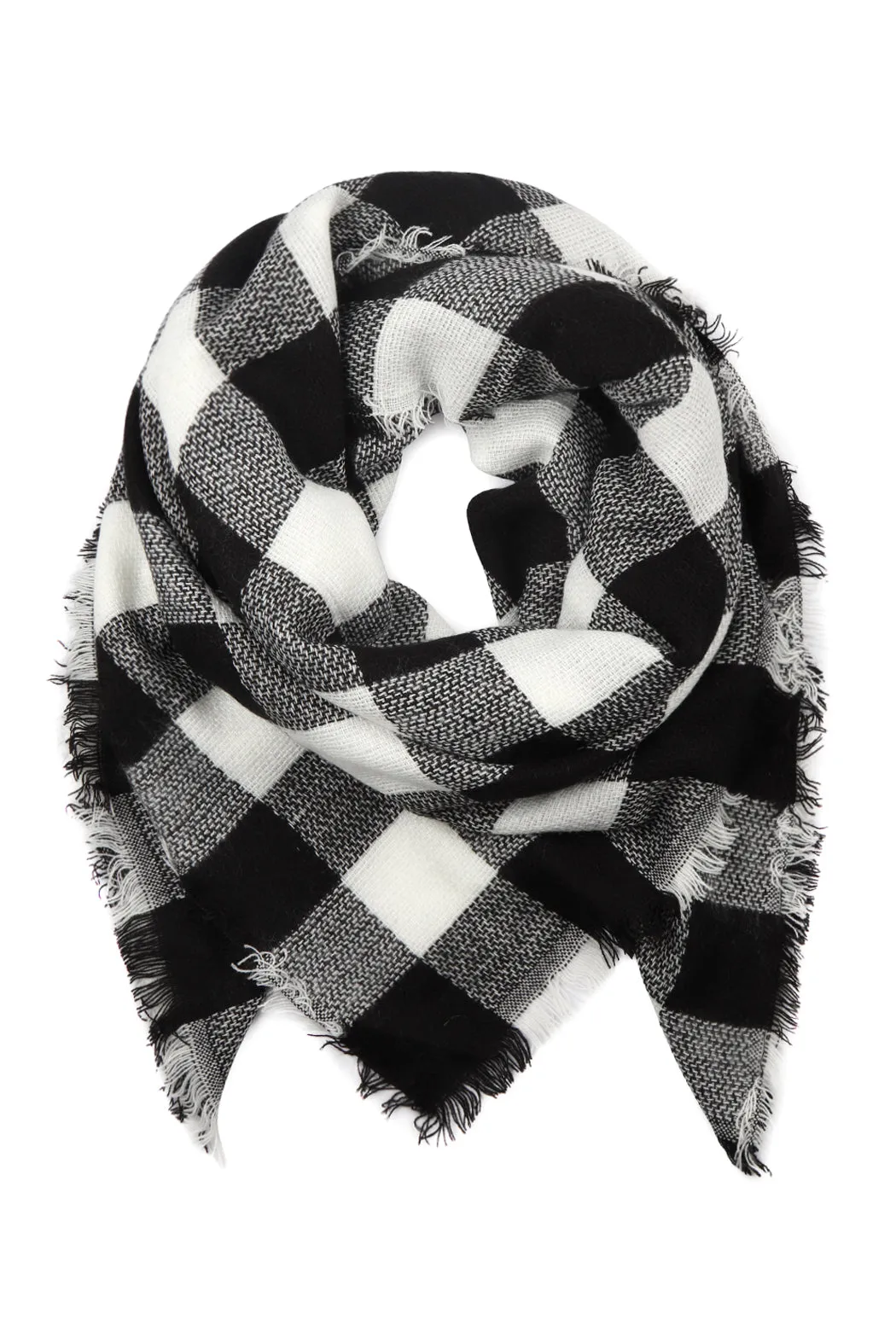 FRINGE BLANKET BUFFALO PLAID SCARF