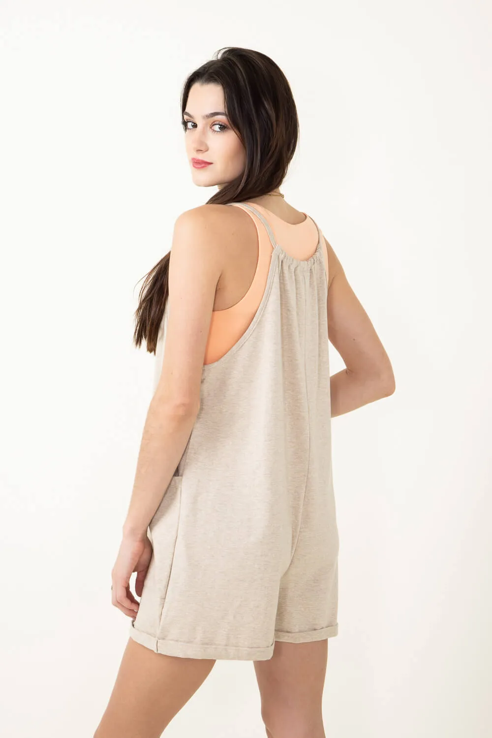 Front Pocket Onesie Romper for Women in Oatmeal | NJU60298-OATMEAL