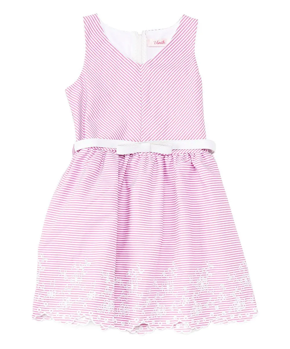 Girl Striped Dress with White Belt
