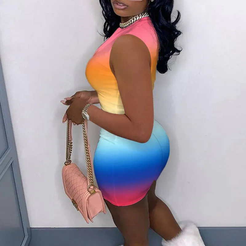 Gradient Color Sleeveless Zipper Design Romper