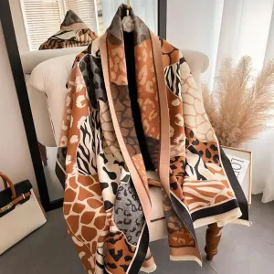 Graffiti Artisan Reversible Scarf Wrap – Gray and Cream