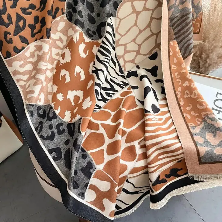 Graffiti Artisan Reversible Scarf Wrap – Gray and Cream