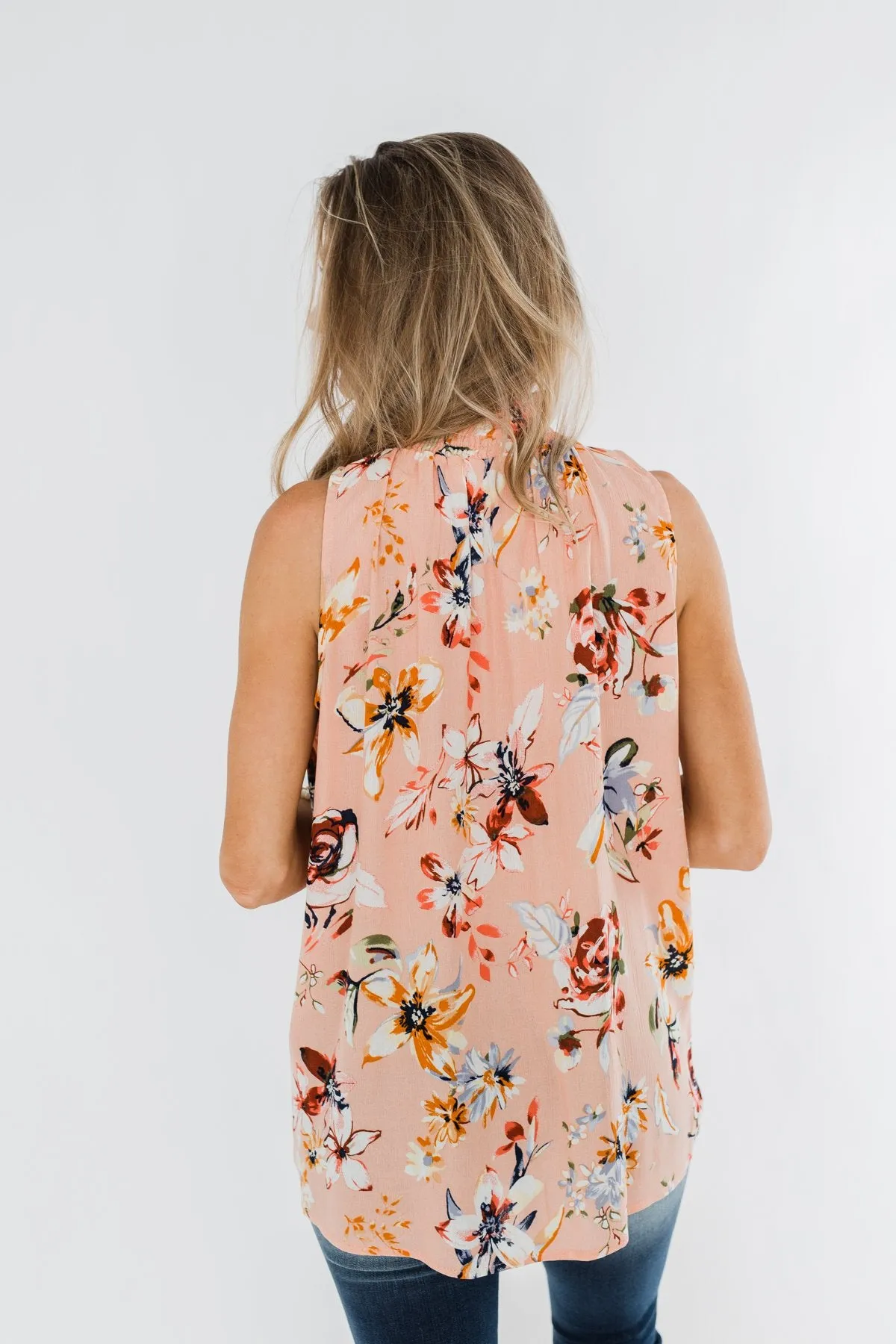 Great Days Floral Mock Neck Tank Top- Peach