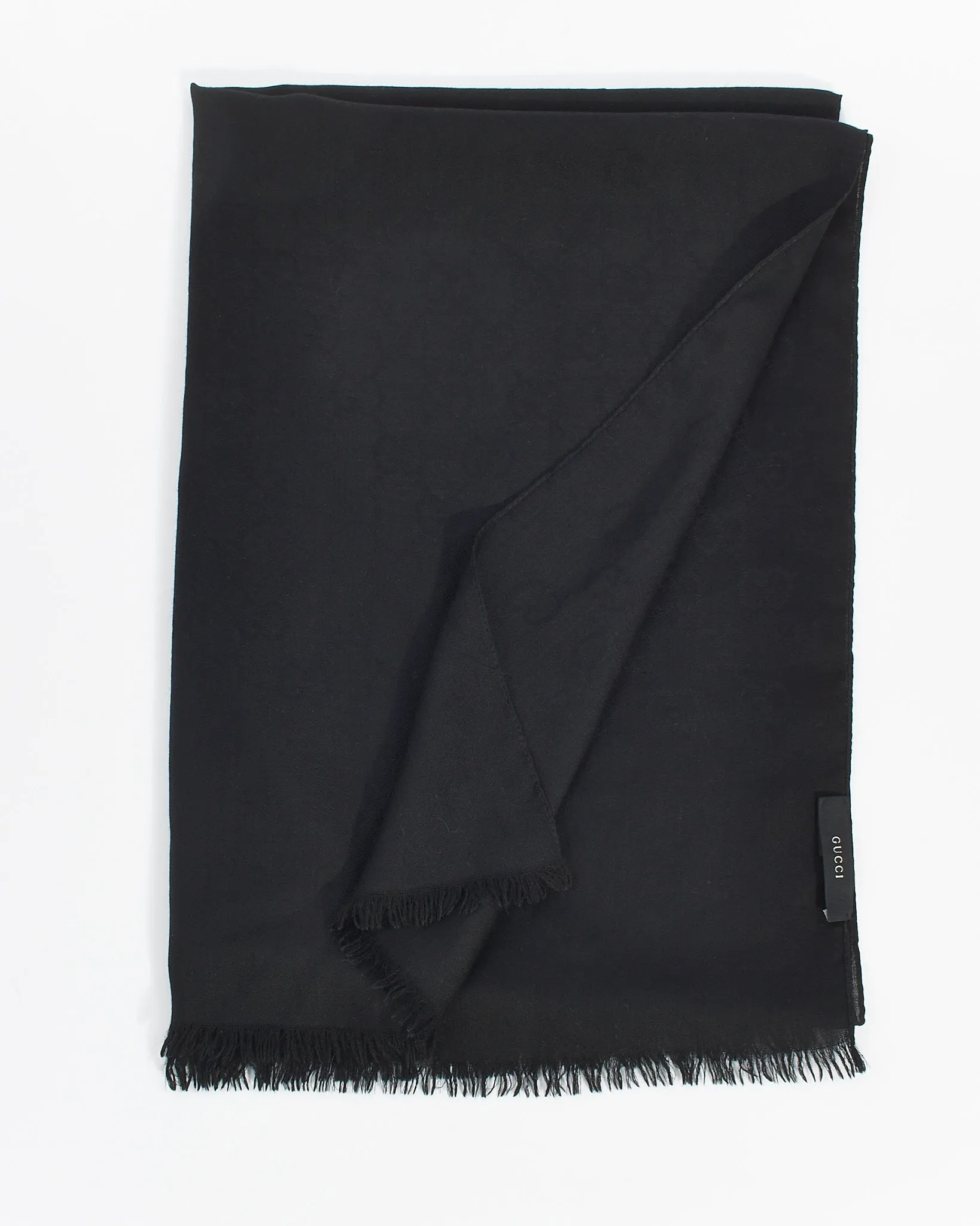 Gucci Black Silk/Wool GG Logo Fringe Scarf