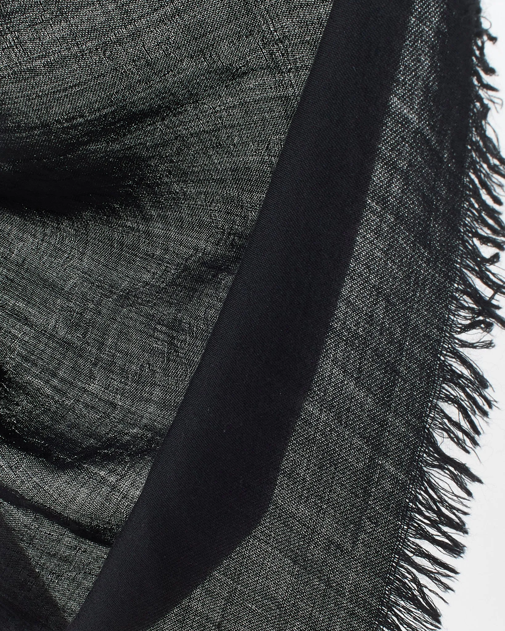 Gucci Black Silk/Wool GG Logo Fringe Scarf