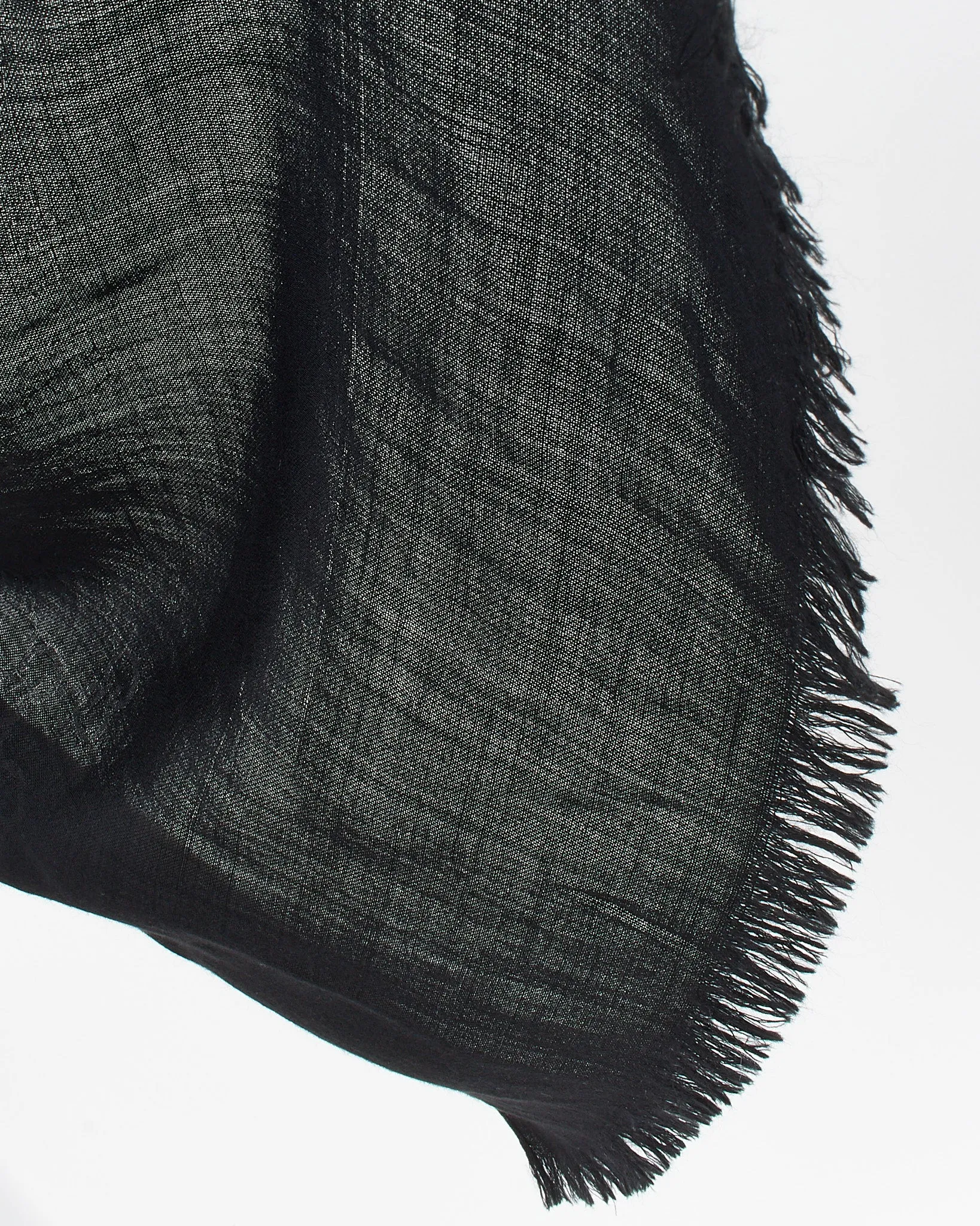 Gucci Black Silk/Wool GG Logo Fringe Scarf
