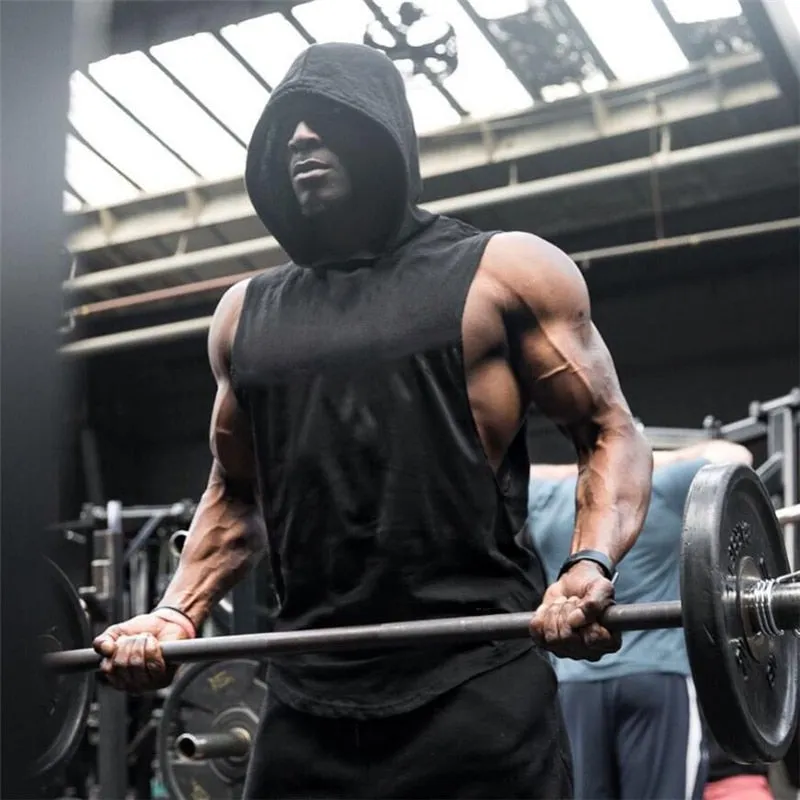 Gym Hooded Tank Top Men Brand Clothing Cotton Bodybuilding Hoodie Vest Workout Singlets Fitness Sleeveless Shirt