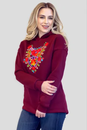 Halina Embroidered Wine Hoodie