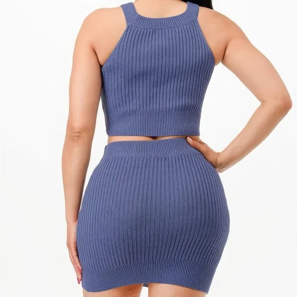 Halter Tank Top And Bodycon Mini Skirt Set