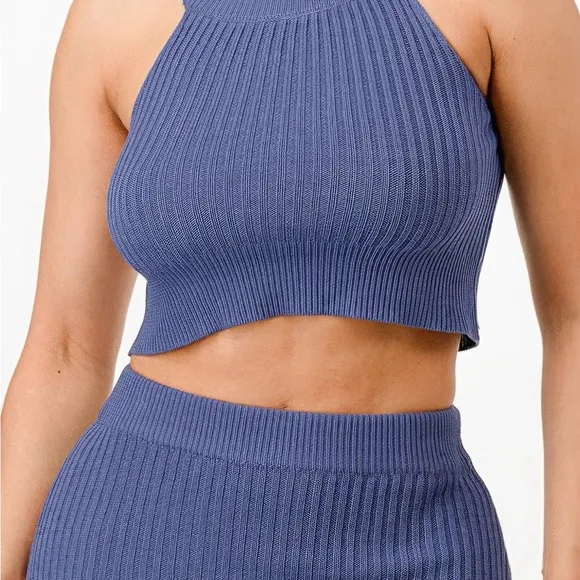 Halter Tank Top And Bodycon Mini Skirt Set
