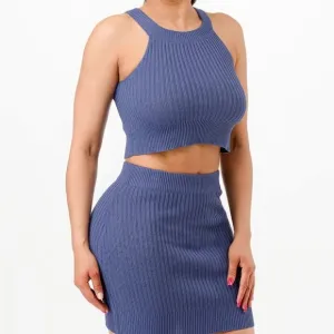Halter Tank Top And Bodycon Mini Skirt Set