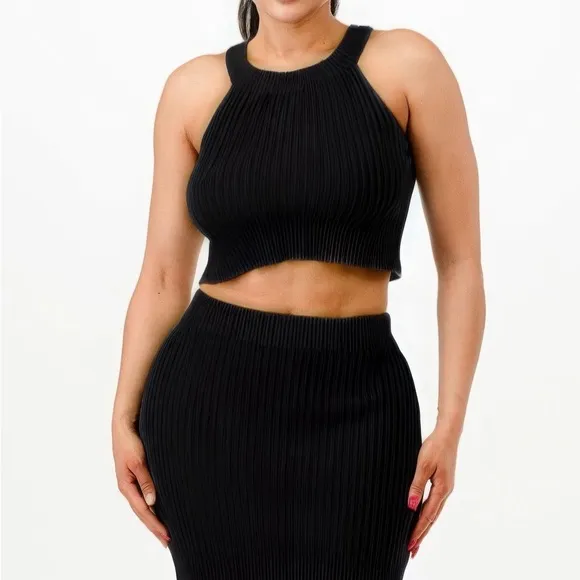 Halter Tank Top And Bodycon Mini Skirt Set