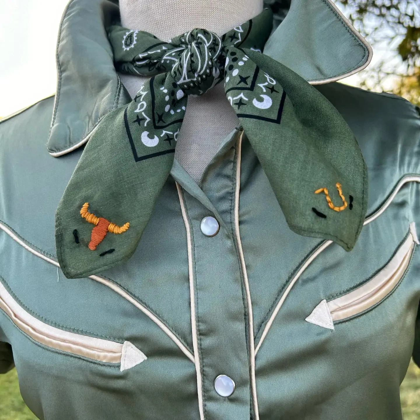 Hand Drawn and Embroidered Bandana