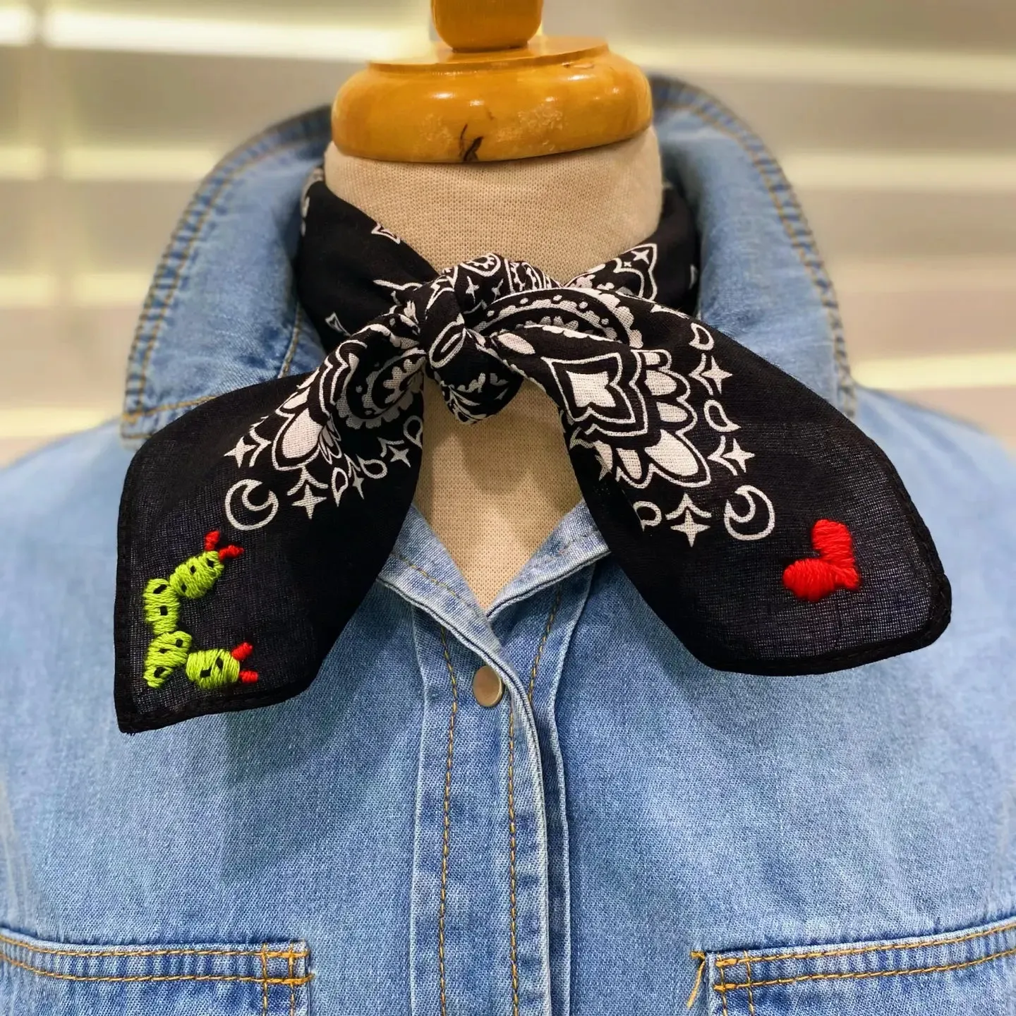 Hand Drawn and Embroidered Bandana