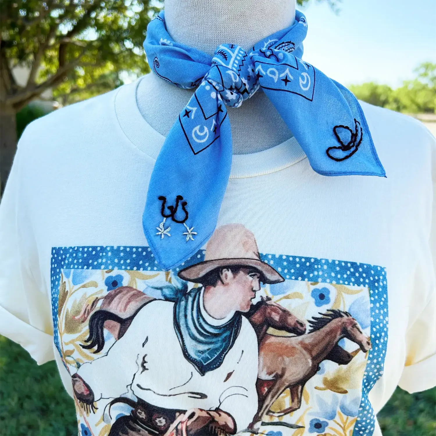 Hand Drawn and Embroidered Bandana
