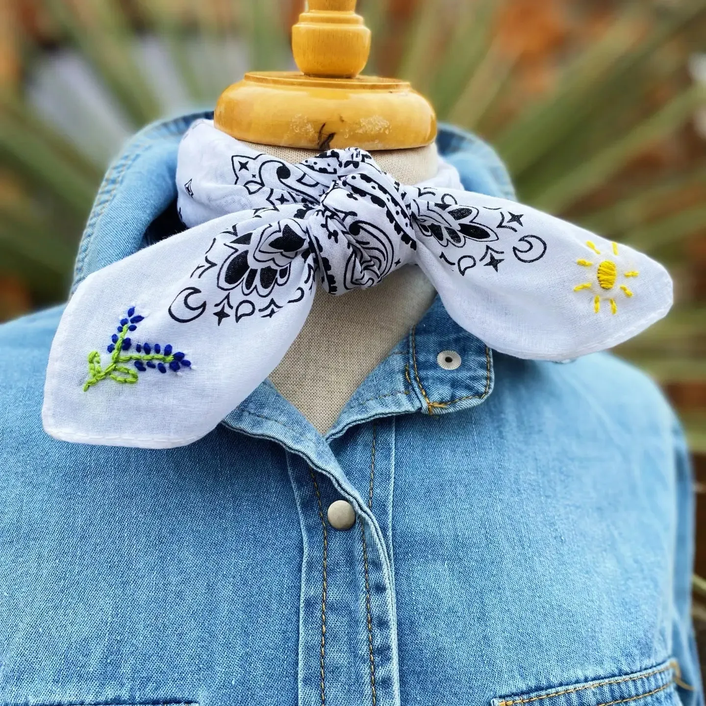 Hand Drawn and Embroidered Bandana