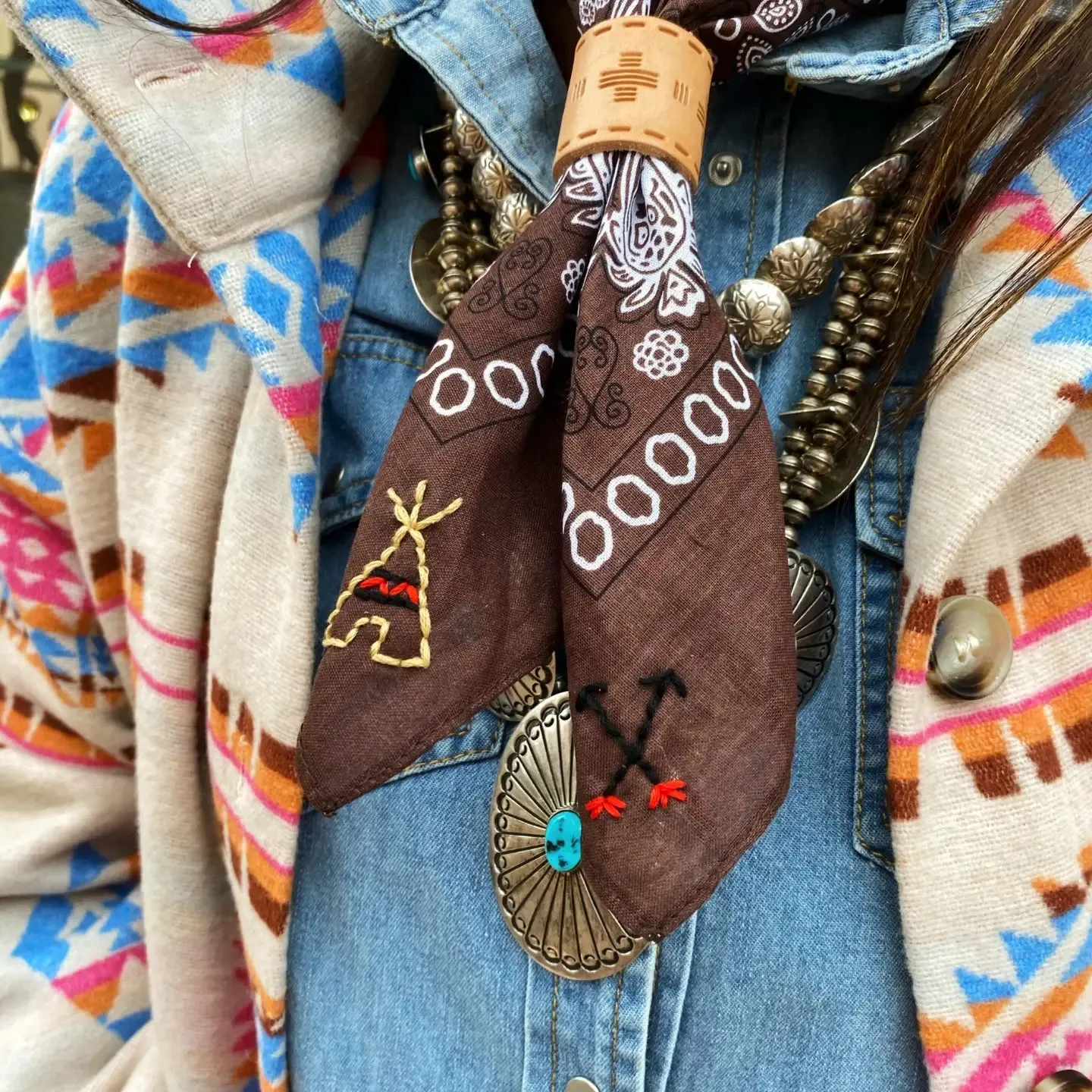 Hand Drawn and Embroidered Bandana