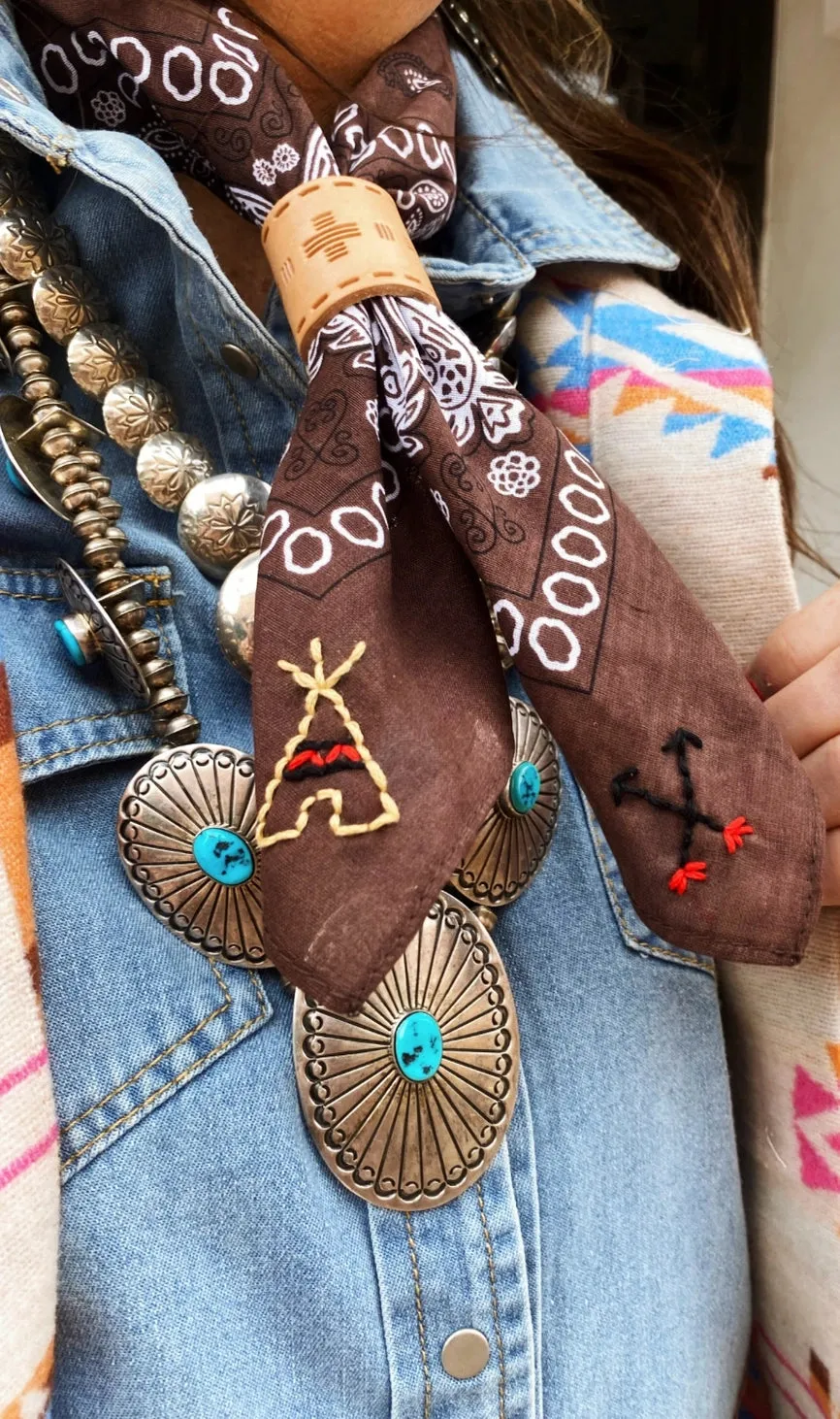 Hand Drawn and Embroidered Bandana