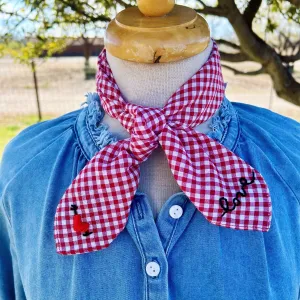 Hand Drawn and Embroidered Gingham Bandana