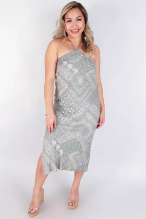 HANKER PRINT HALTER DRESS
