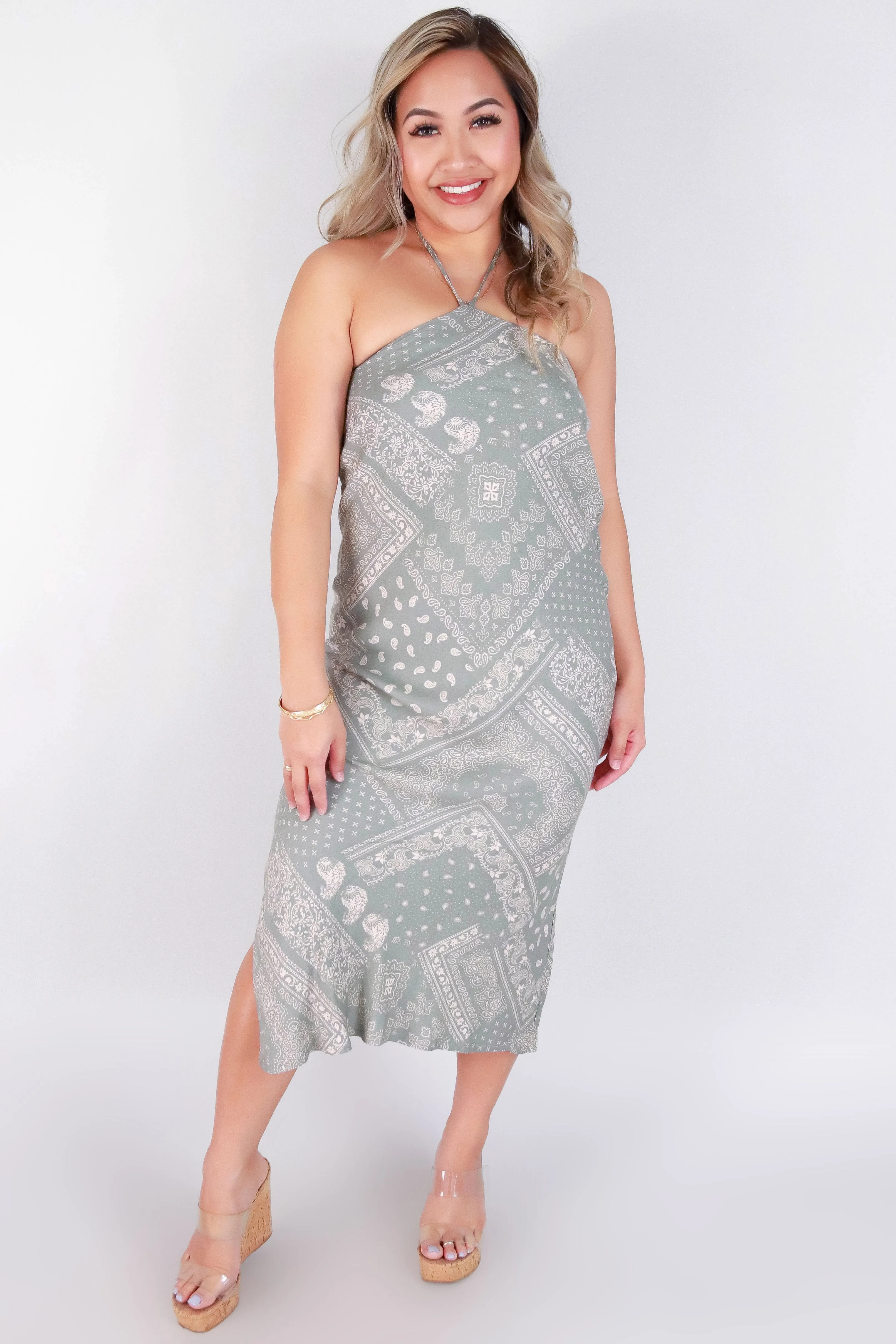 HANKER PRINT HALTER DRESS