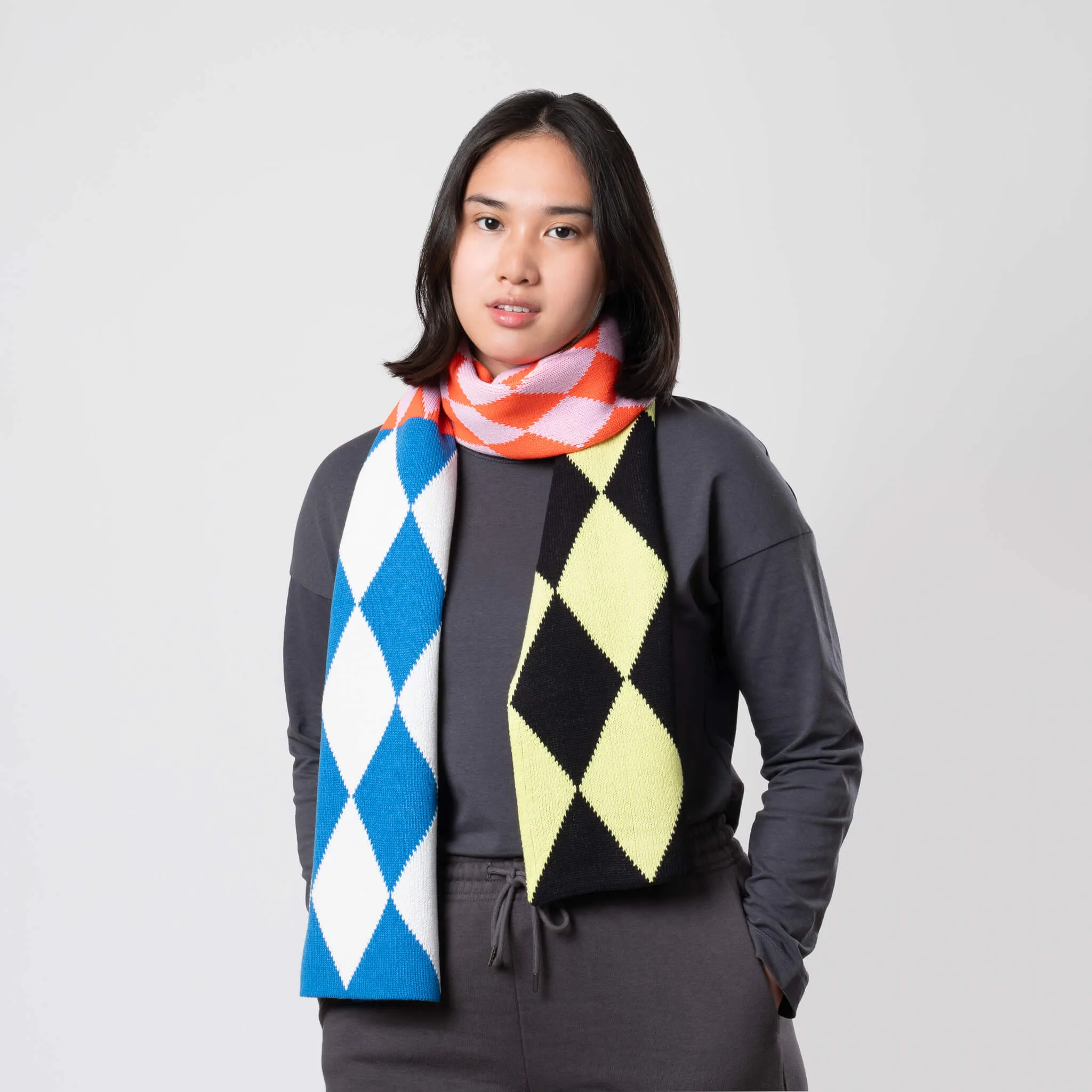 Harlequin Big Scarf, White Cobalt