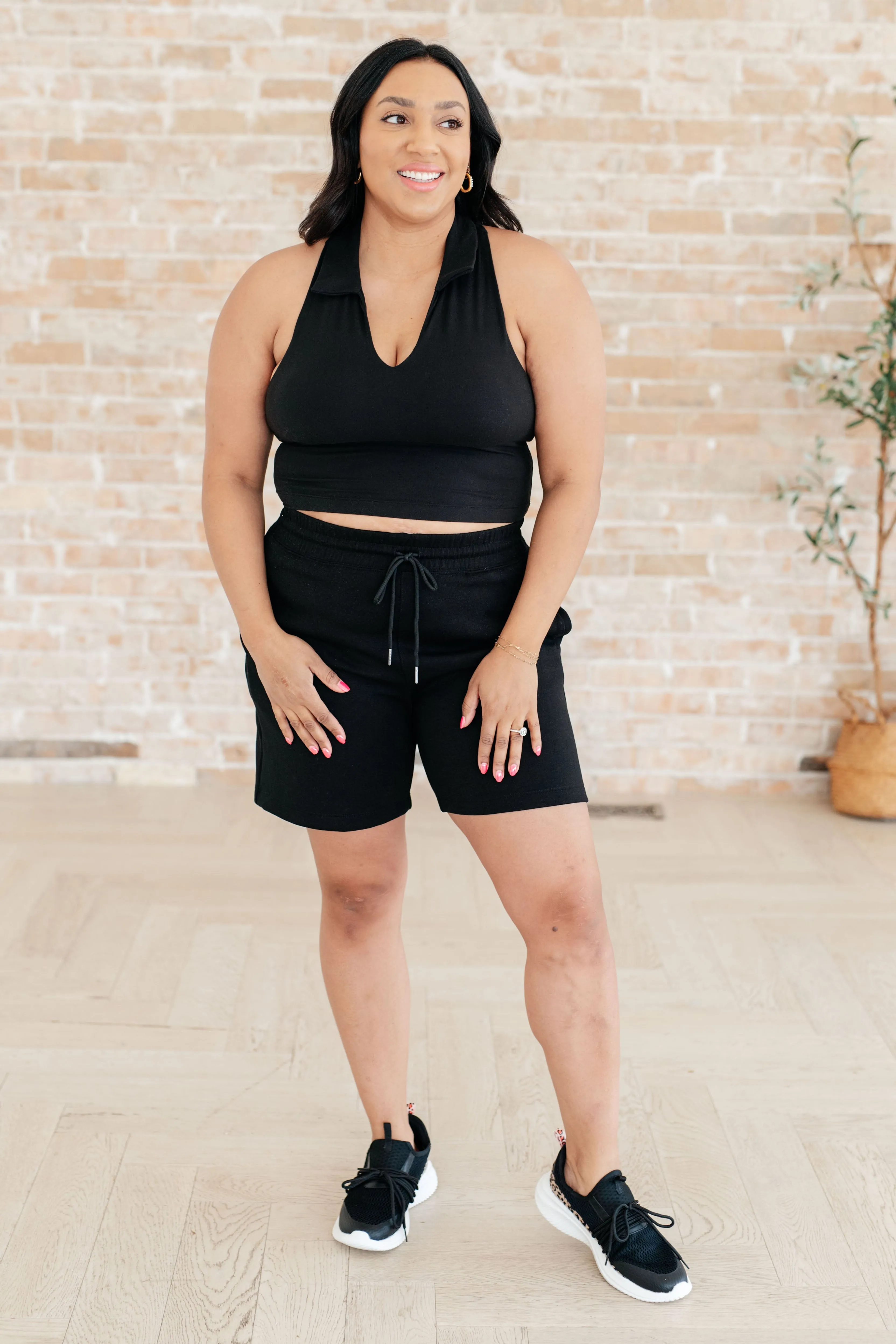 Hazel Blues® |  Backcourt Collared V-Neck Tank in Black