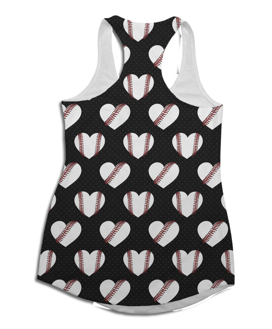 Heart Baseball Pattern Racerback Tank Top