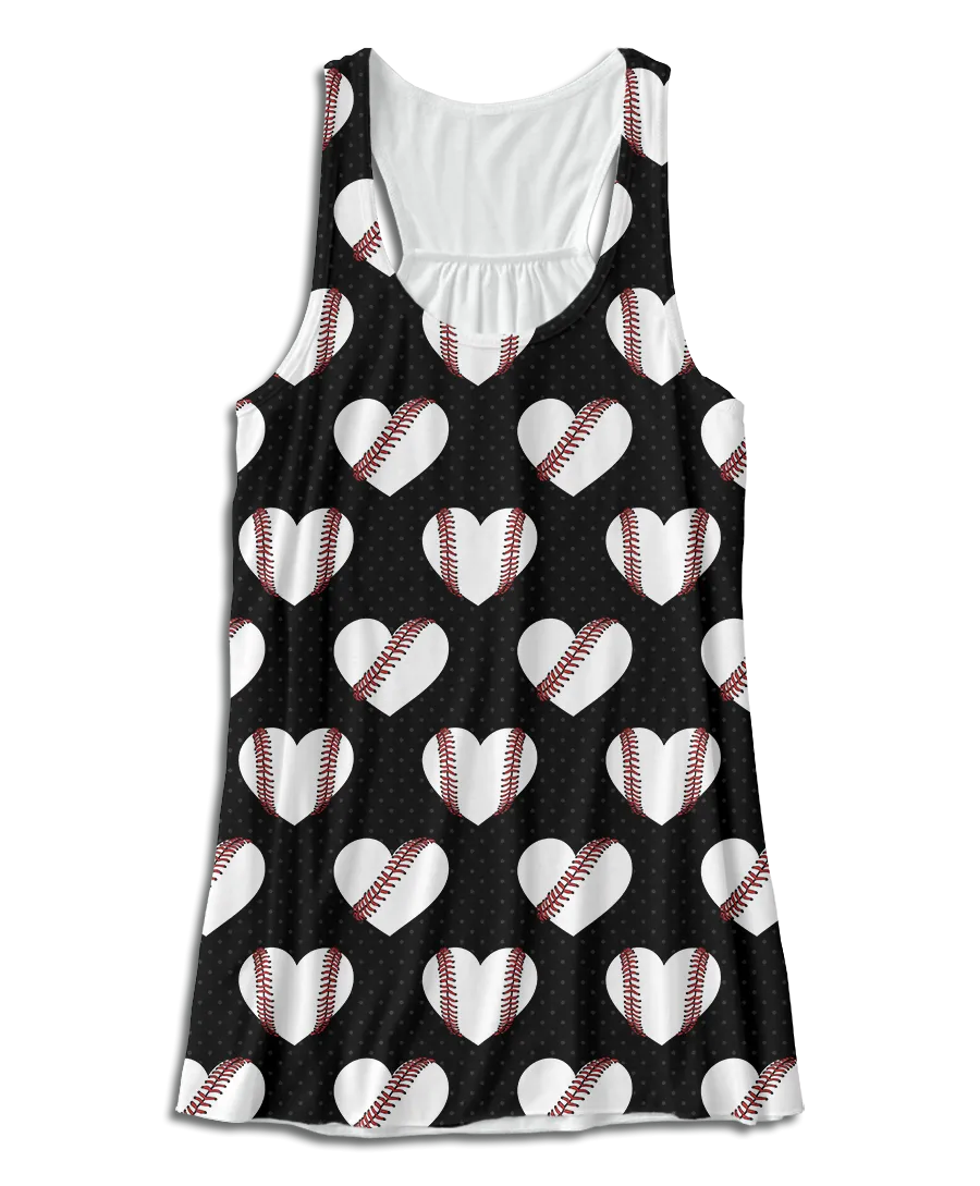 Heart Baseball Pattern Racerback Tank Top