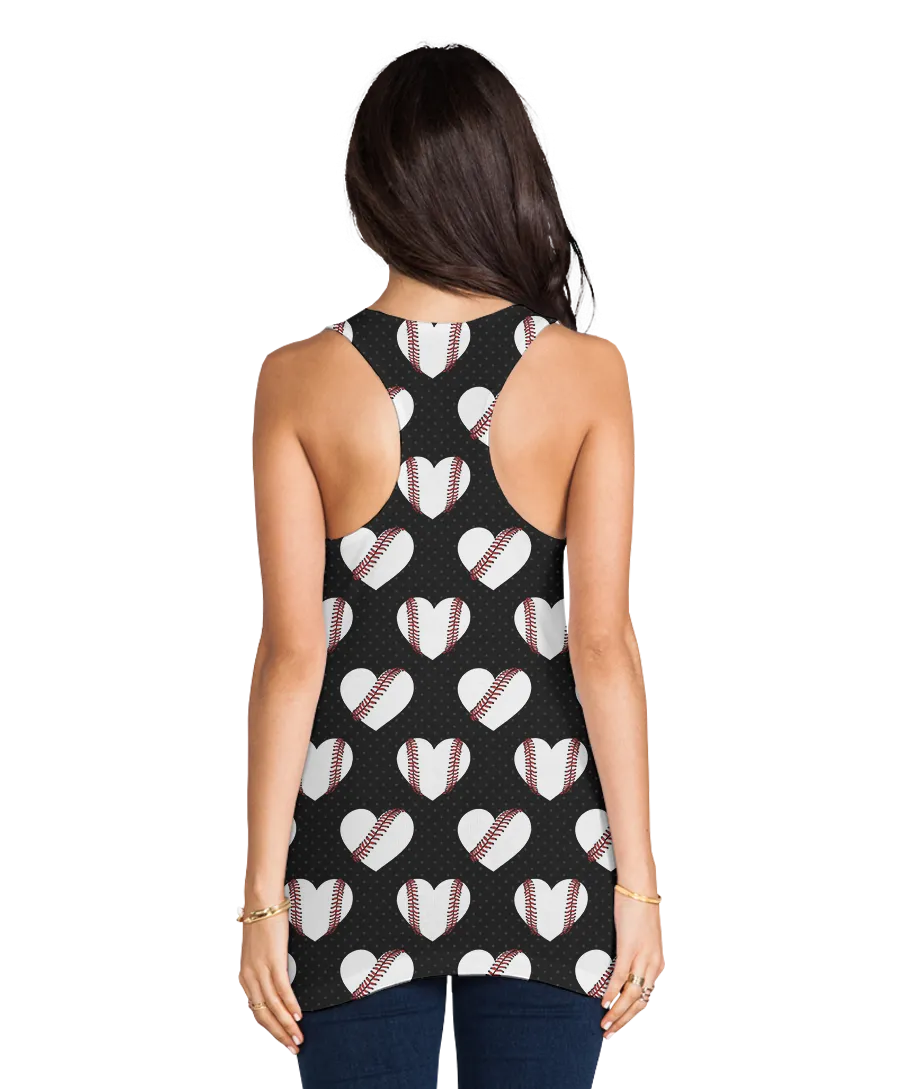 Heart Baseball Pattern Racerback Tank Top