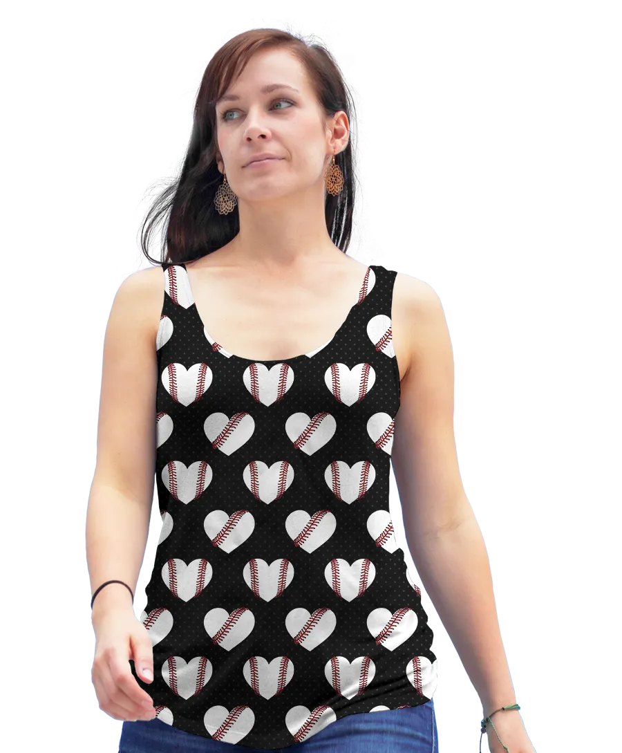 Heart Baseball Pattern Racerback Tank Top