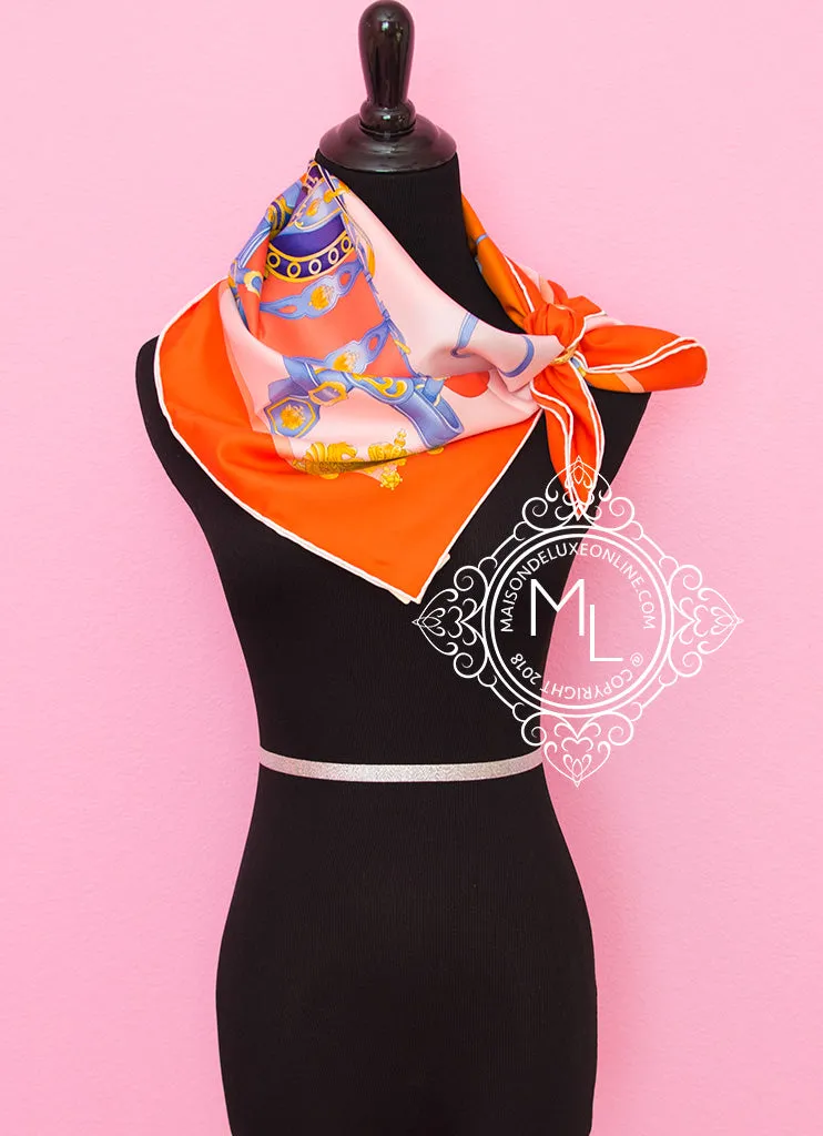 Hermes Orange Twill Silk 90 cm Harnais de Cour Scarf
