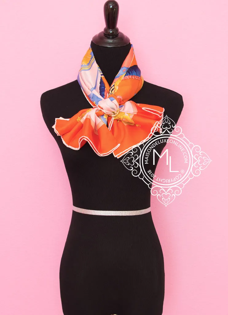 Hermes Orange Twill Silk 90 cm Harnais de Cour Scarf