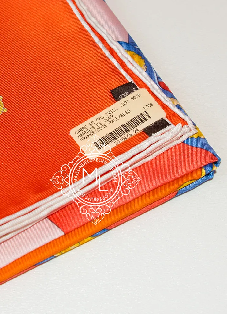 Hermes Orange Twill Silk 90 cm Harnais de Cour Scarf