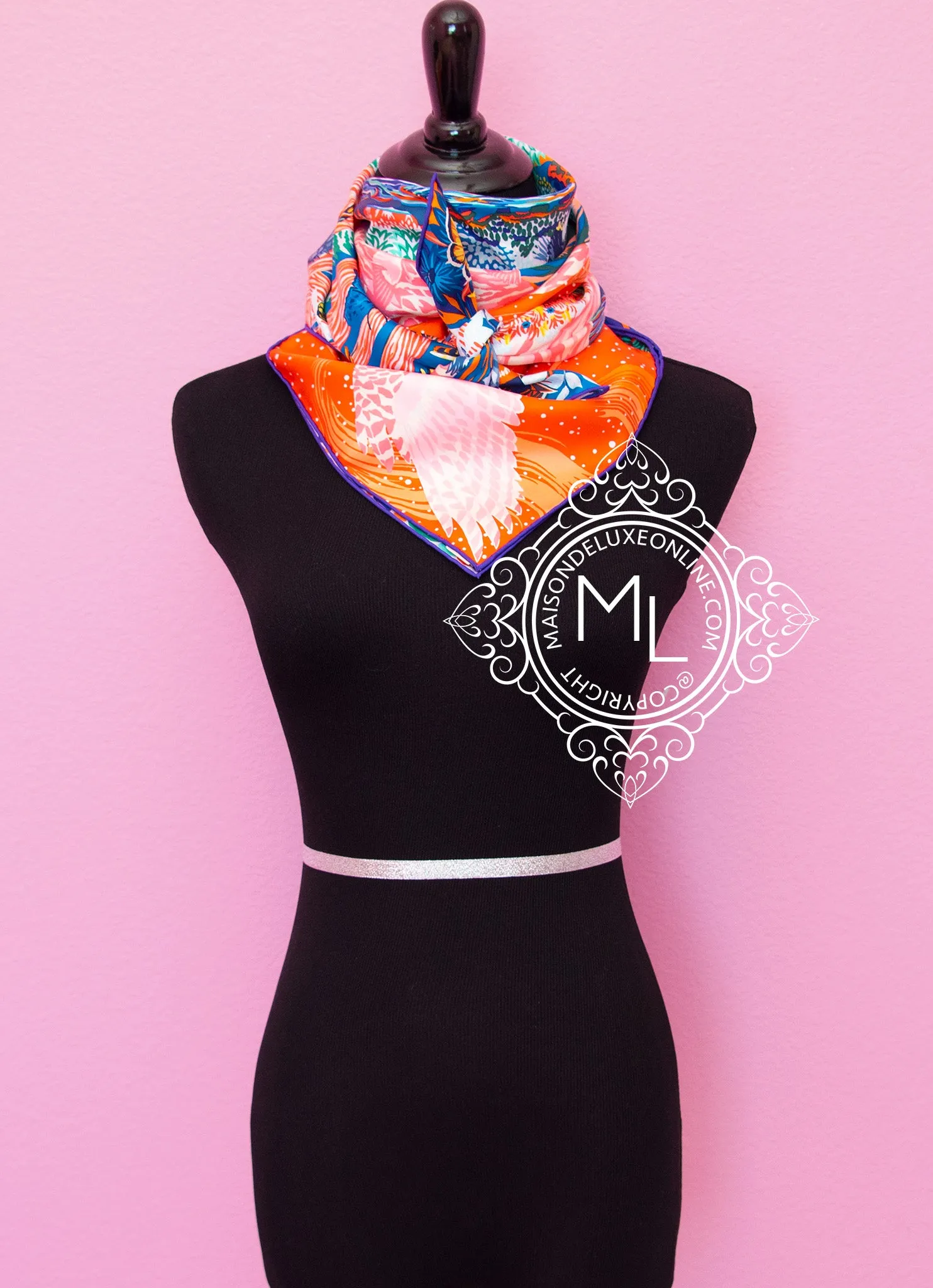 Hermes Orange Twill Silk 90 cm Into the Canadian Wild Scarf