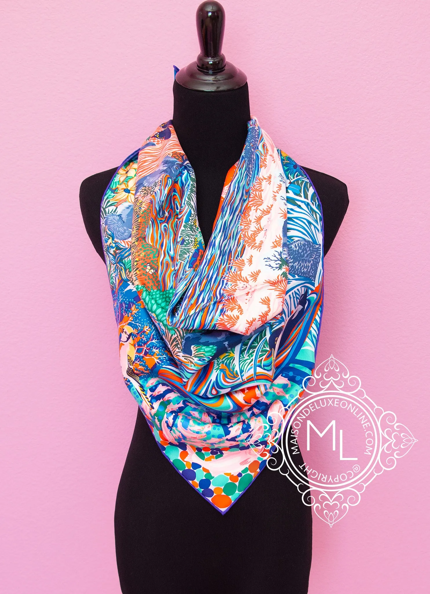 Hermes Orange Twill Silk 90 cm Into the Canadian Wild Scarf