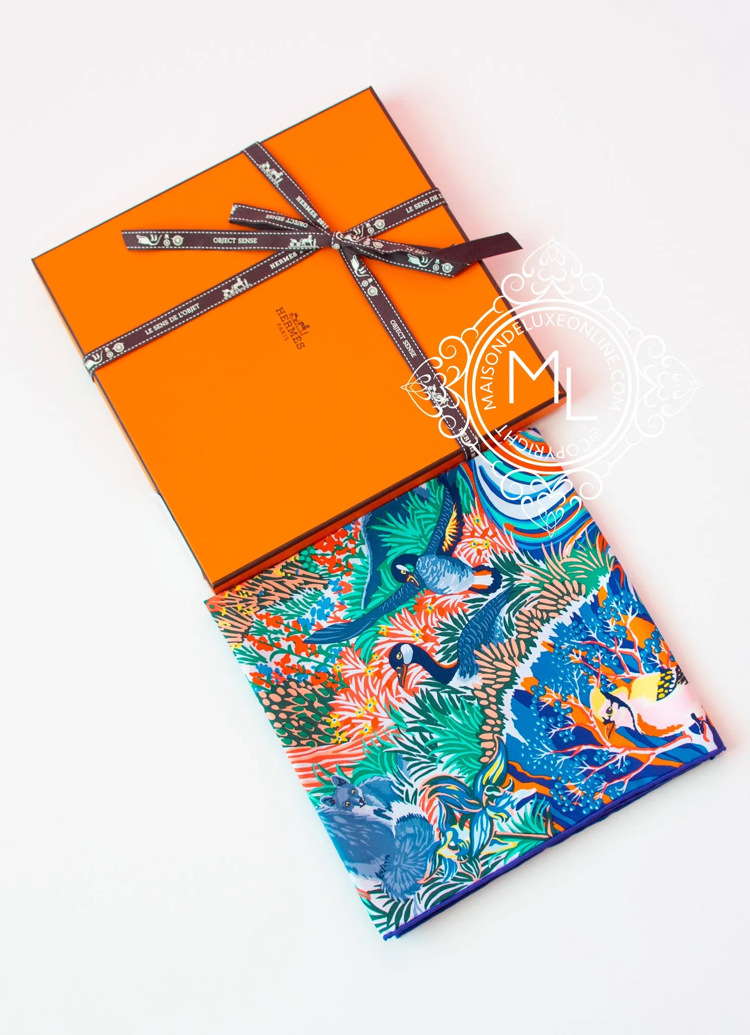 Hermes Orange Twill Silk 90 cm Into the Canadian Wild Scarf