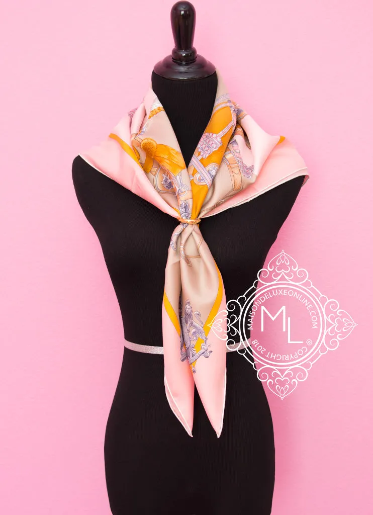 Hermes Pink Beige Twill Silk 90 cm Harnais de Cour Scarf