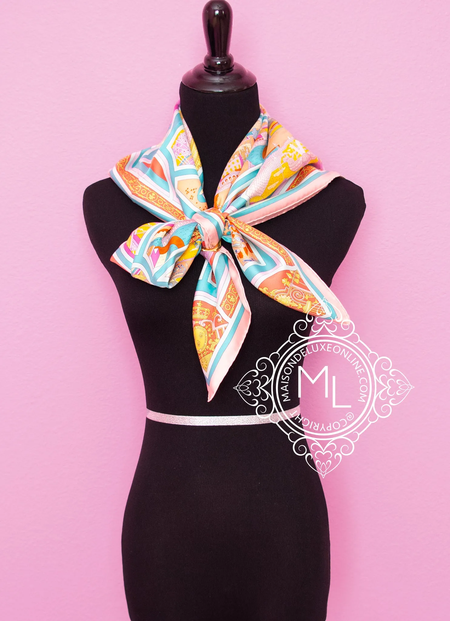 Hermes Pink Twill Silk 90 cm Flânerie à a Versailles Scarf