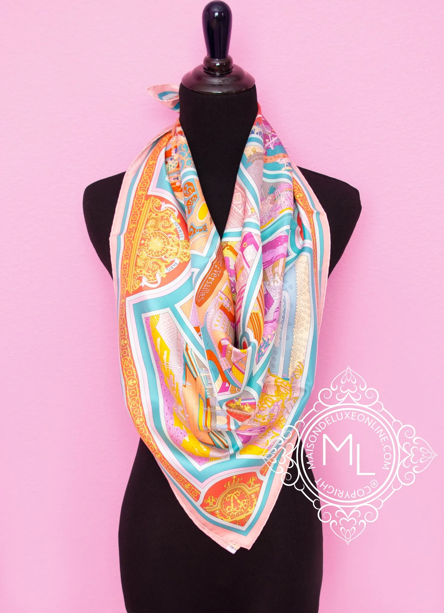 Hermes Pink Twill Silk 90 cm Flânerie à a Versailles Scarf
