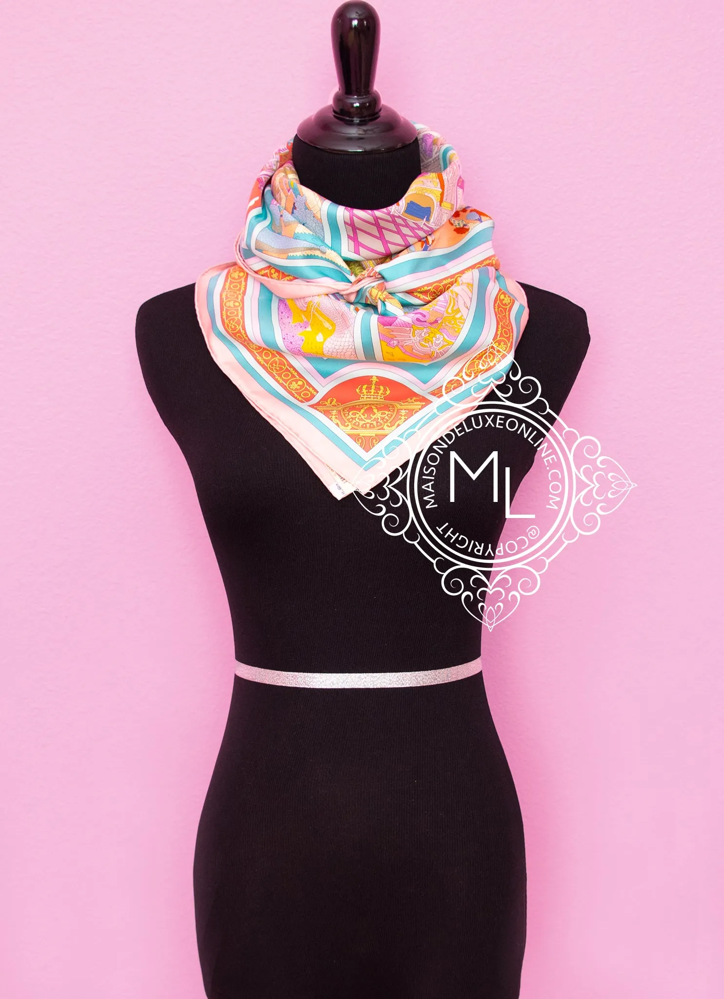 Hermes Pink Twill Silk 90 cm Flânerie à a Versailles Scarf