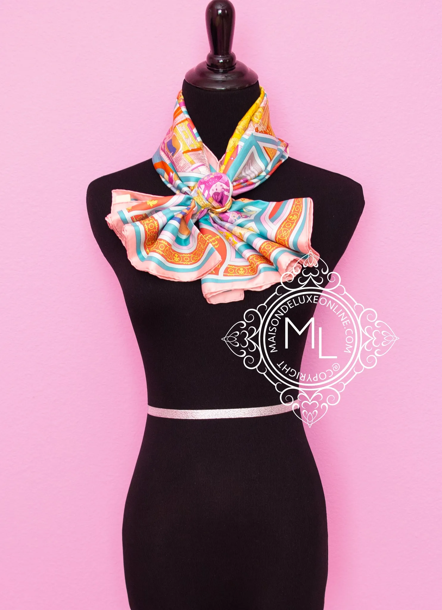 Hermes Pink Twill Silk 90 cm Flânerie à a Versailles Scarf