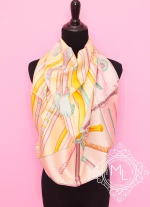 Hermes Pink Yellow Twill Silk 90 cm Cannes et Cannes Scarf