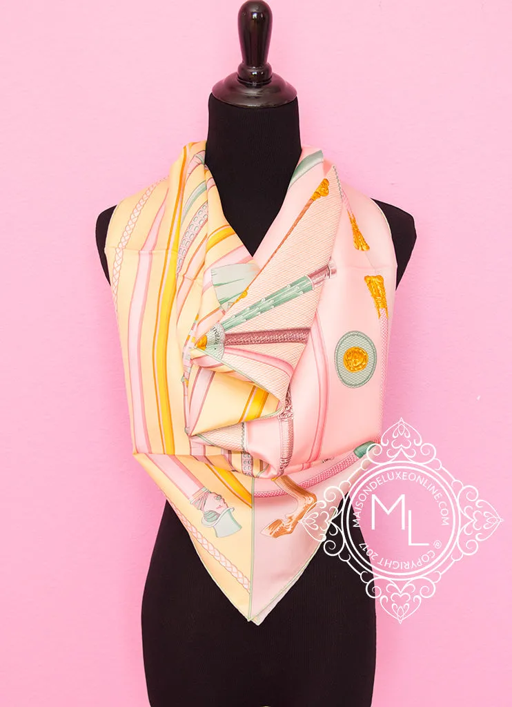 Hermes Pink Yellow Twill Silk 90 cm Cannes et Cannes Scarf