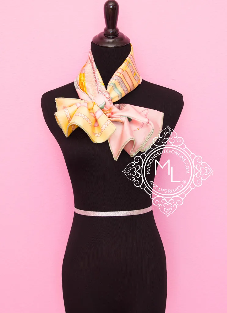 Hermes Pink Yellow Twill Silk 90 cm Cannes et Cannes Scarf